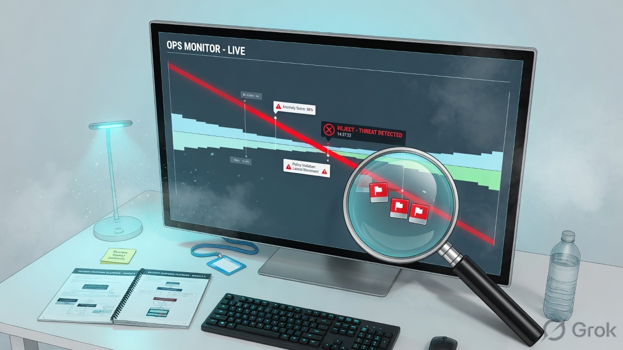 Interview desk with ISE live logs on a monitor