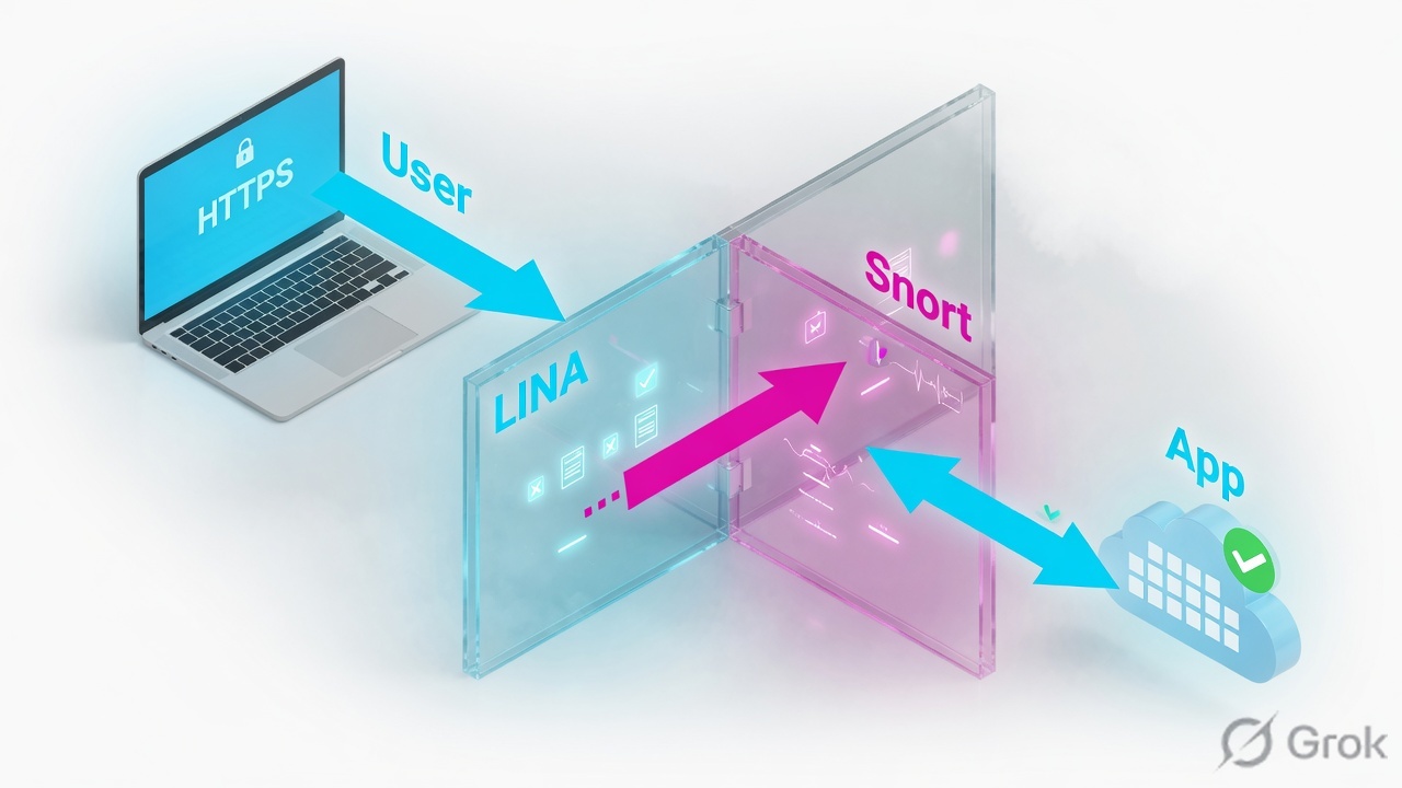 User HTTPS enters LINA first, then Snort, then the app