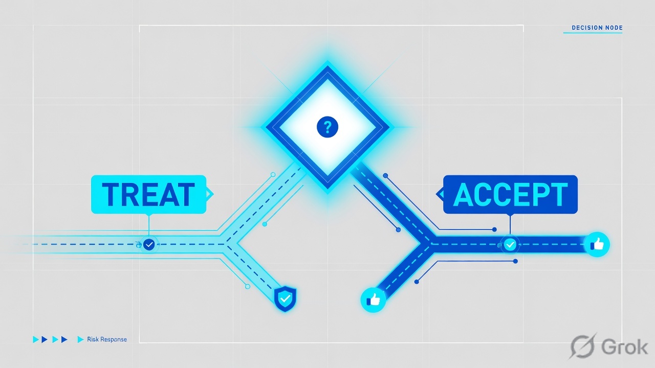 A glowing decision diamond splitting into paths labeled Treat and Accept