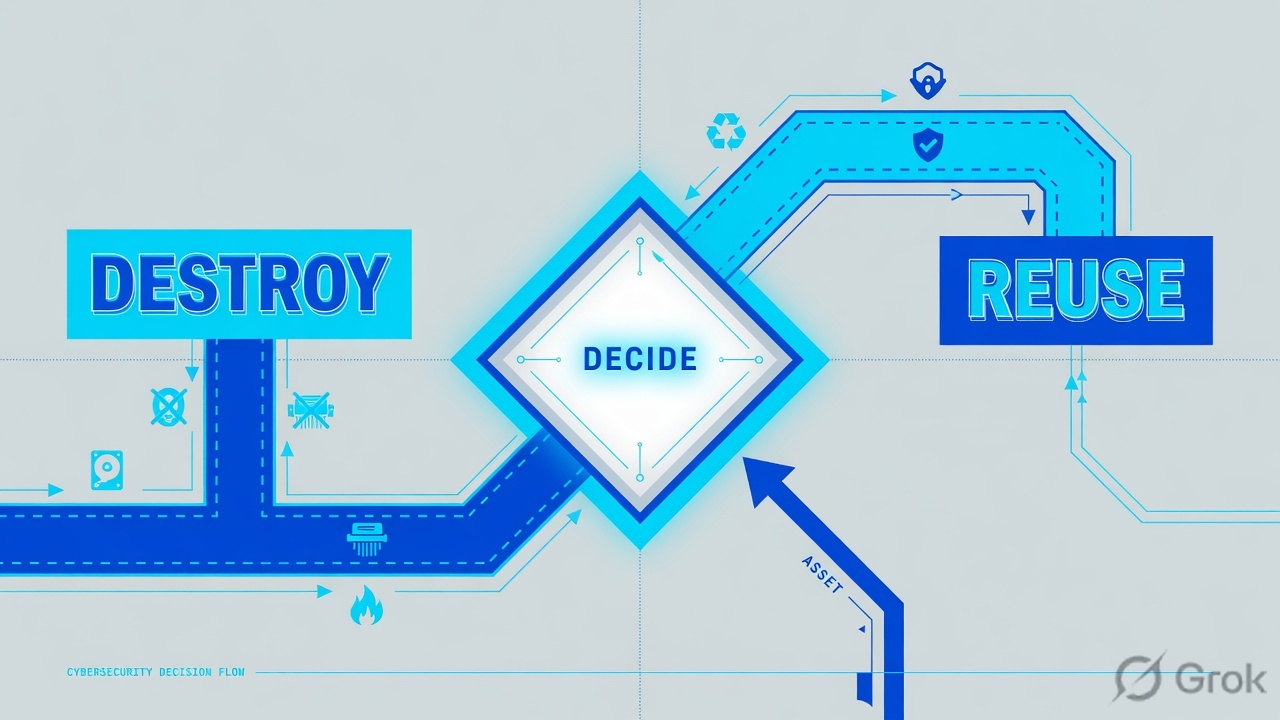 A glowing Decide diamond splitting traffic into Destroy and Reuse paths