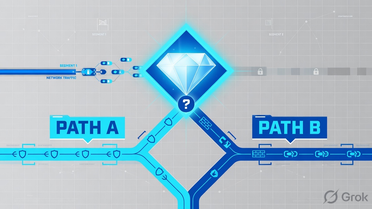 A decision diamond splitting traffic into Path A and Path B