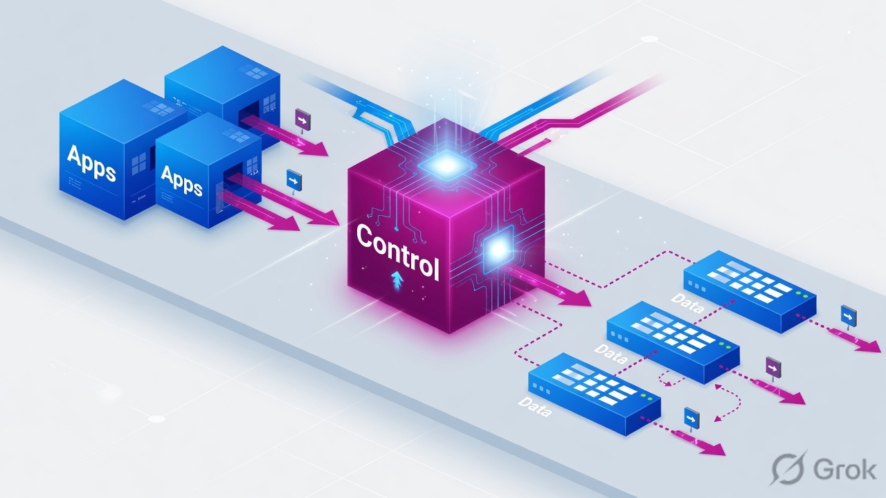 Applications, SDN controller, and data-plane switches as a pipeline