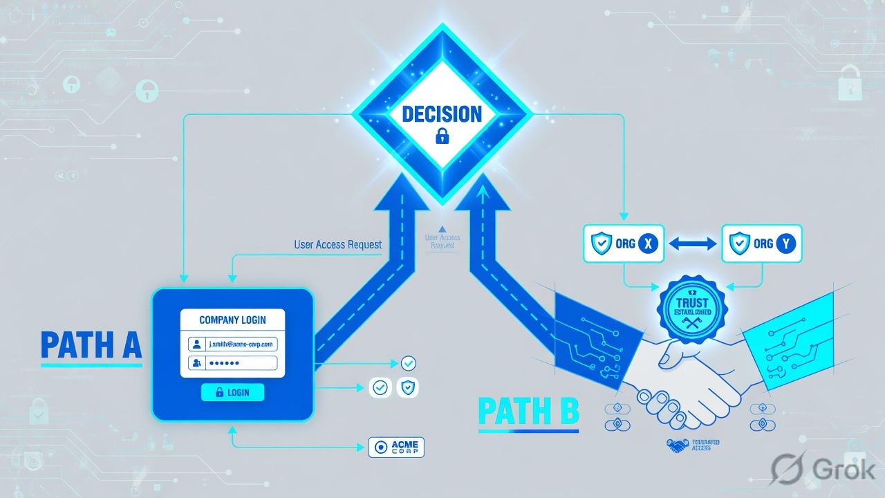 A decision diamond splitting into Path A and Path B