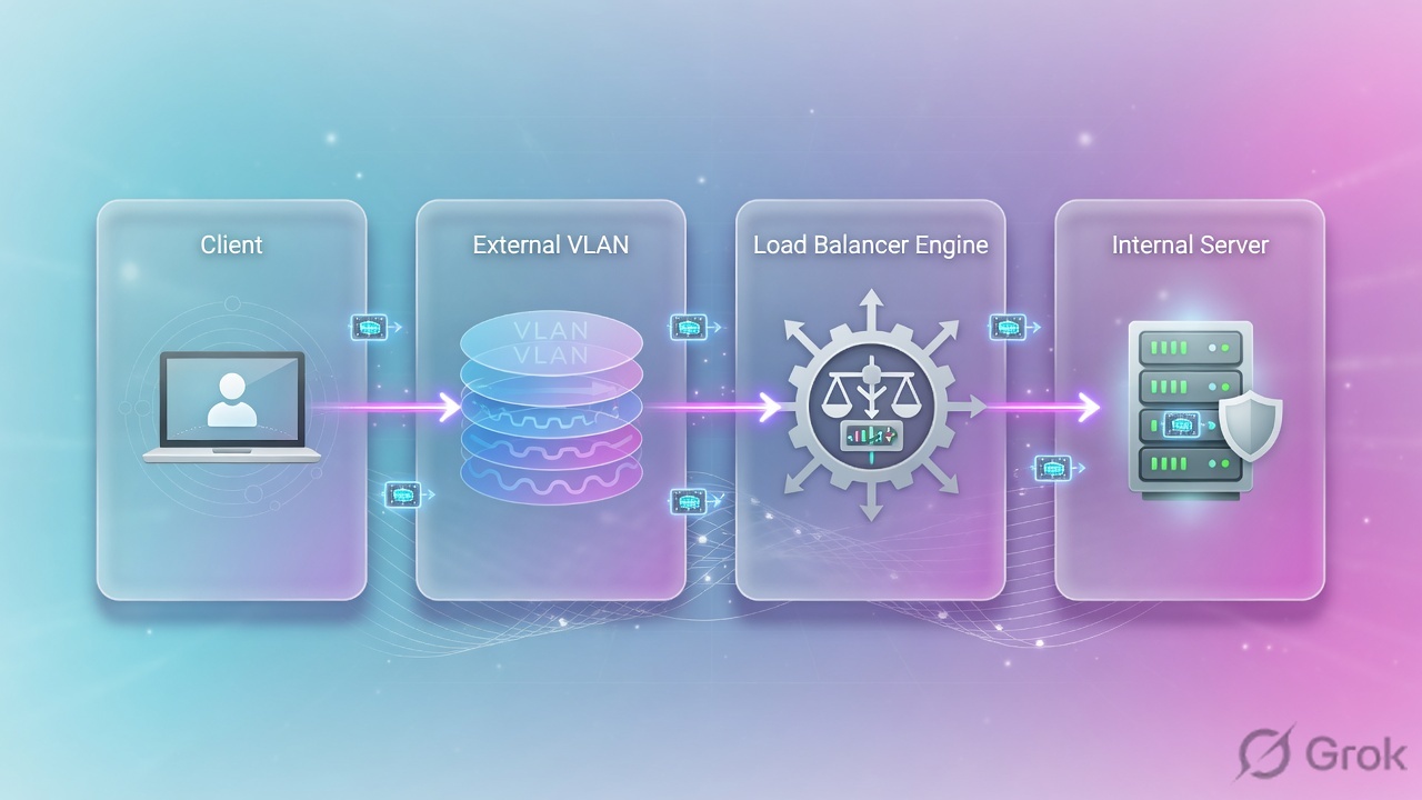 Client through VLANs to the load-balancer engine
