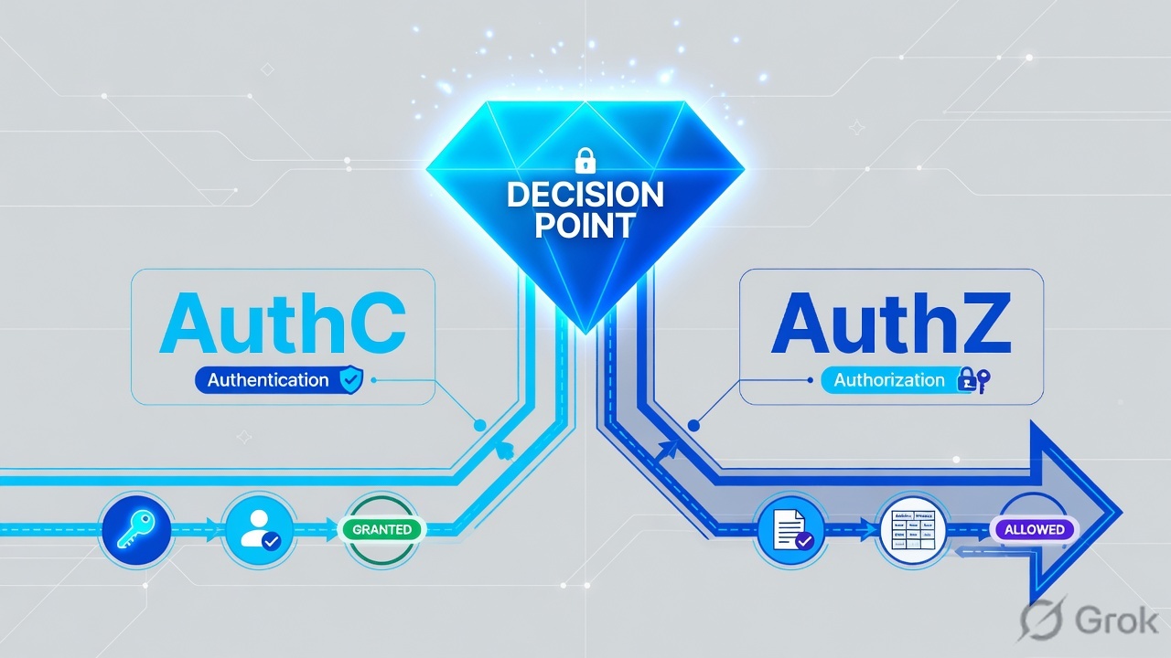 Teaches: authentication and authorization are different branches