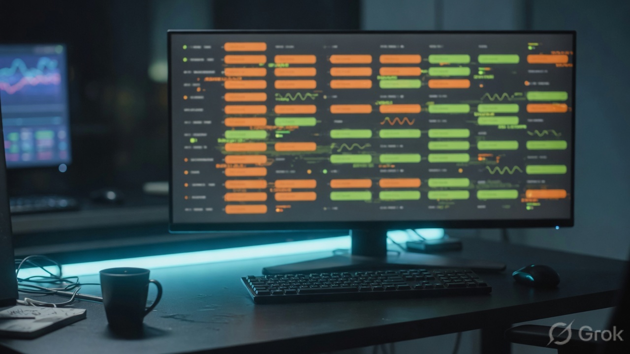 Teaches: a night-shift desk closes on named green and amber status fields, not on a browser screenshot
