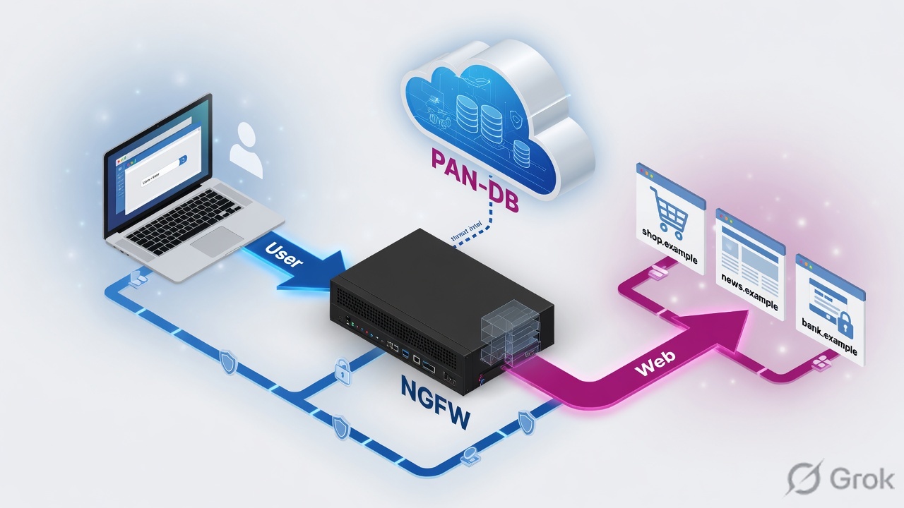 User through NGFW to the web with PAN-DB category lookup
