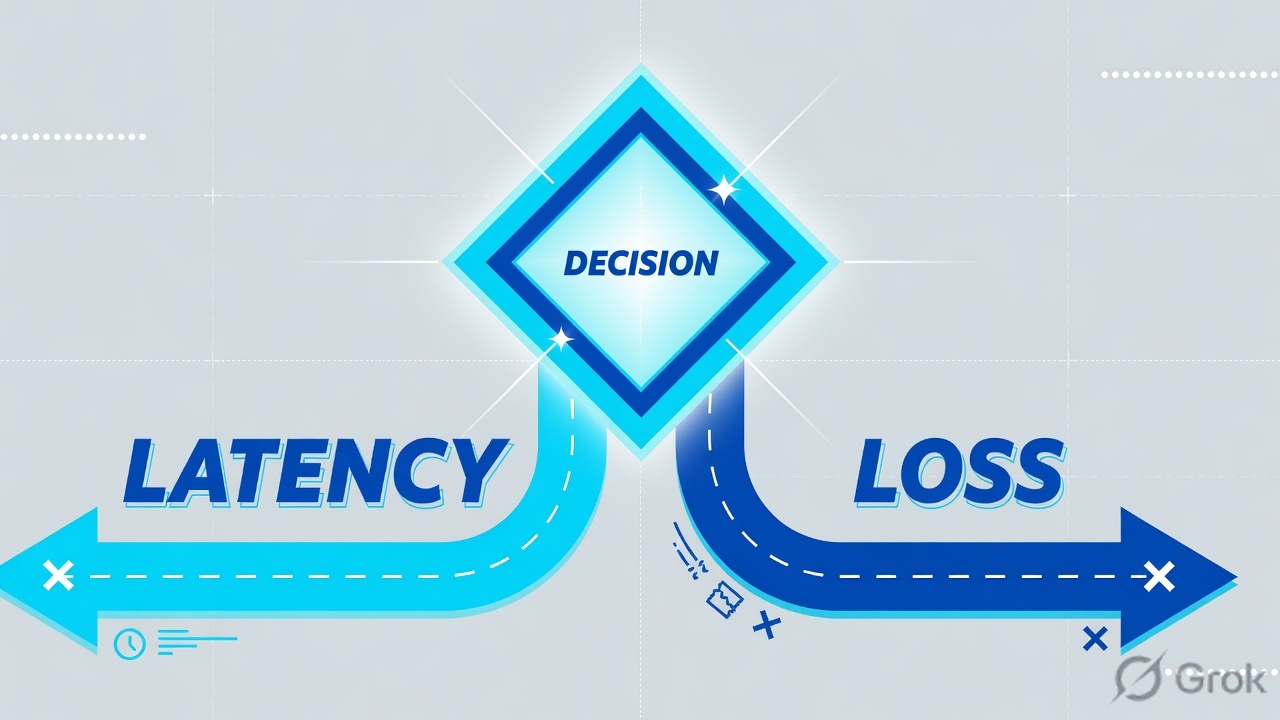 Decision diamond splitting a Latency path from a Loss path