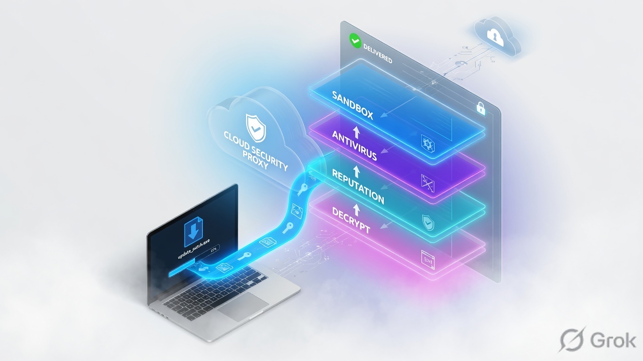 Download passing decrypt, reputation, antivirus, and sandbox layers
