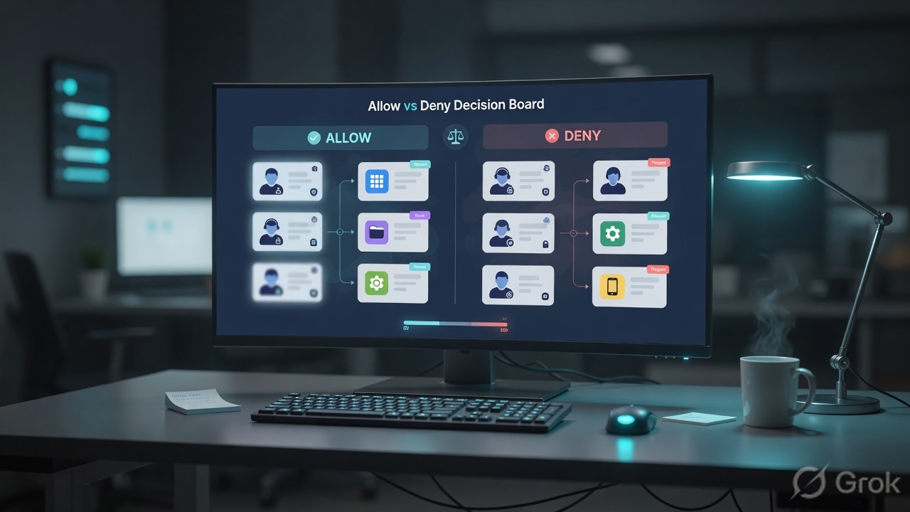 Desk with abstract allow and deny tiles